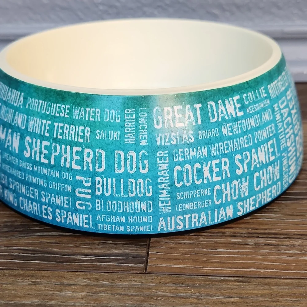 Plastic Dog Breeds Bowl Blue Green Teal White